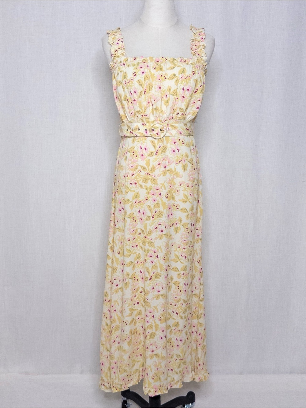 Faithfull The Brand Adele Floral Maxi Dress Butter Yellow Pink Size US 6